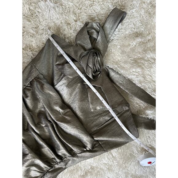 Vintage Jessica McClintock Pewter Silver Rosette Ruched Metallic Mermaid Gown  6 - Picture 9 of 11